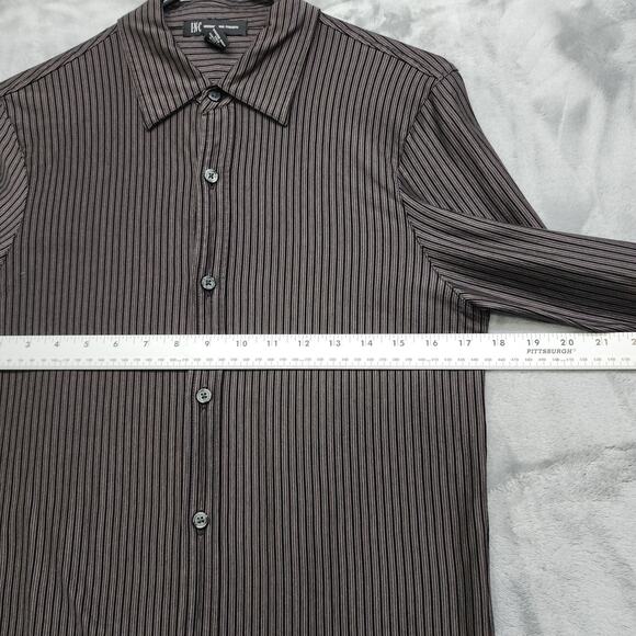 INC Shirt Mens S Brown Black Striped Stretch Slim Fit Button Down Long Sleeves - Picture 6 of 8